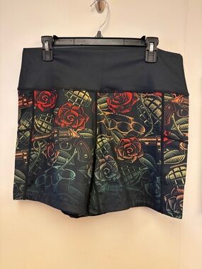 Constantly Varied Gear Black Athletic Shorts with Red & Orange Floral Print